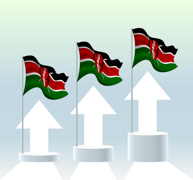 Kenya flag The country is in an uptrend Waving flagpole in modern pastel colors