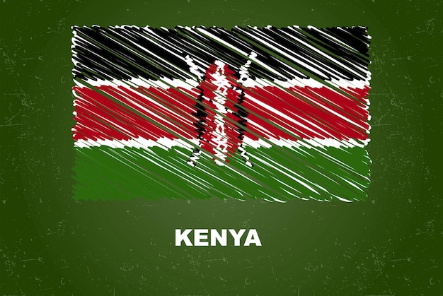 Kenya flag with chalk effect on chalkboard hand drawing flag flag for kids classroom material