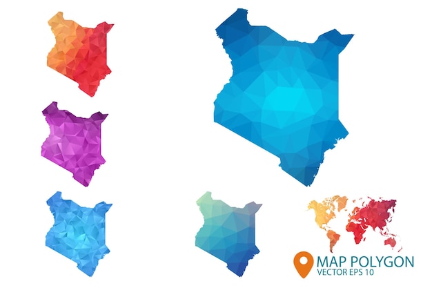 Kenya map set of geometric rumpled triangular low poly style gradient graphic background