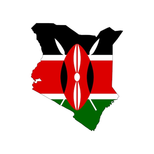 Kenya map silhouette with flag on white background