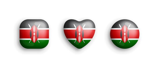 Vector kenya official national flag 3d vector glossy icons isolated on white background