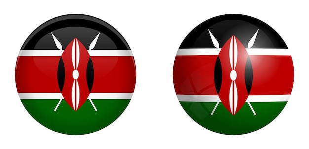 Vector kenyan flag under 3d dome button and on glossy sphere / ball.