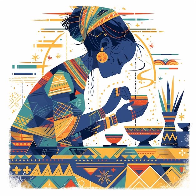 Vector kenyan woman in traditional bead makers gear