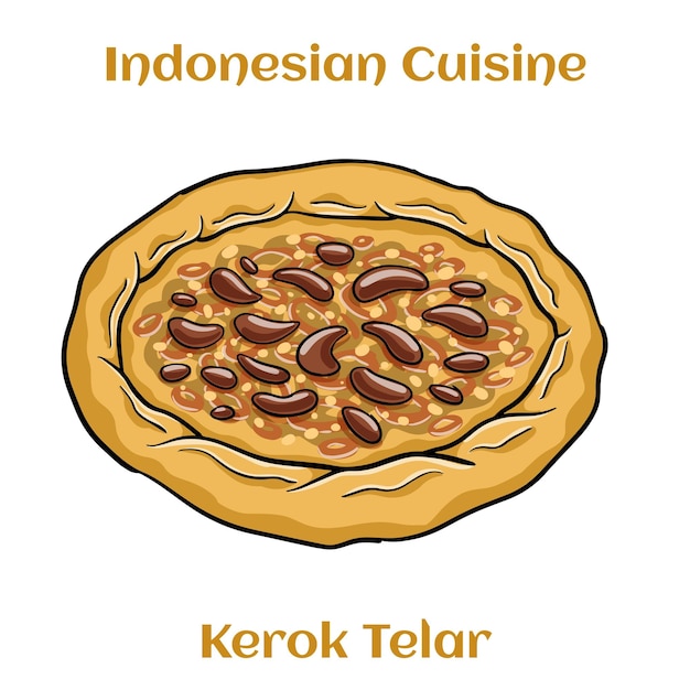 Kerak Telor Traditional food from Betawi Jakarta Crusty sticky rice omelette with roasted grated coconut and ground dried shrimp mixture and fried shallot served on earthenware plate