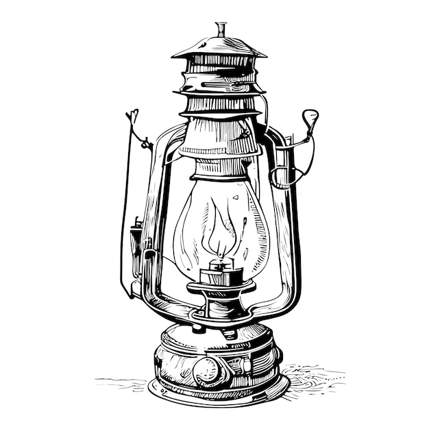 Kerasin lamp hand drawn engraving style sketch Vector illustration.