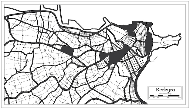 Kerkyra Greece City Map in Black and White Color in Retro Style Outline Map