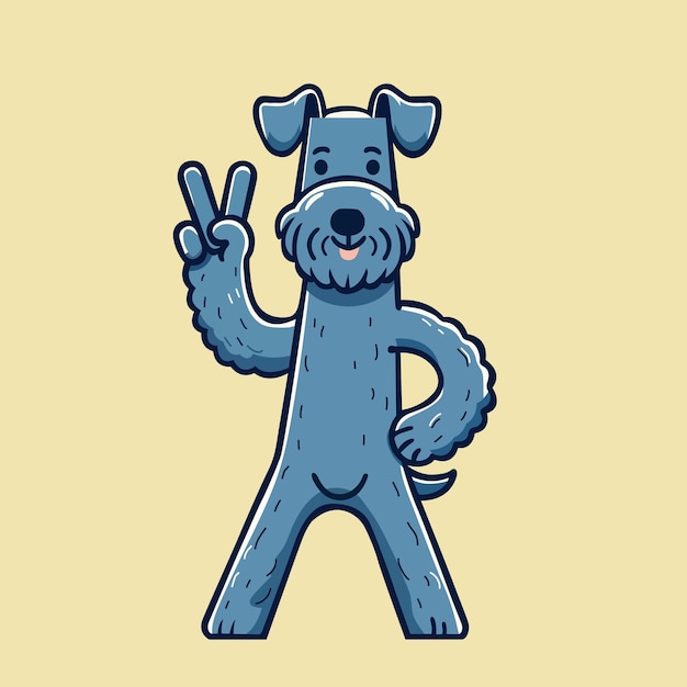 Kerry Blue Terrier Dog Peace Gesture Illustration Vector