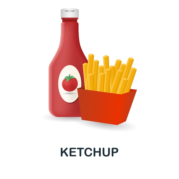 Ketchup icon 3d illustration from fast food collection Creative Ketchup 3d icon for web design templates infographics and more