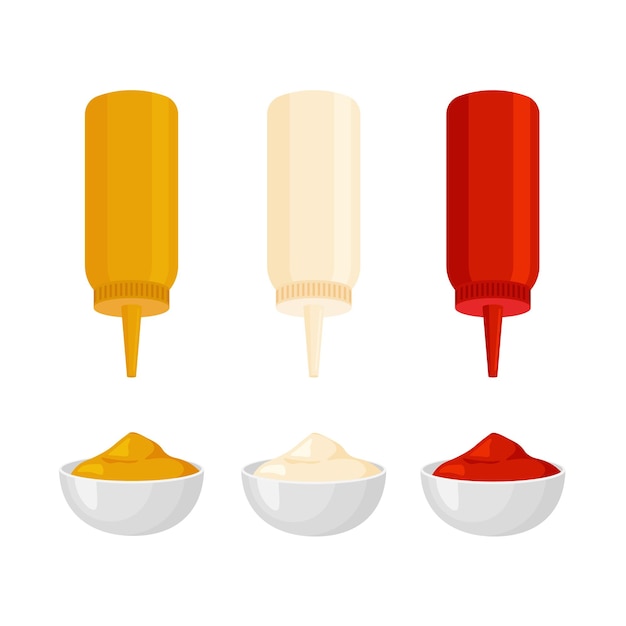 Ketchup mustard mayonnaise dipping sauce Plastic bottle template Design element