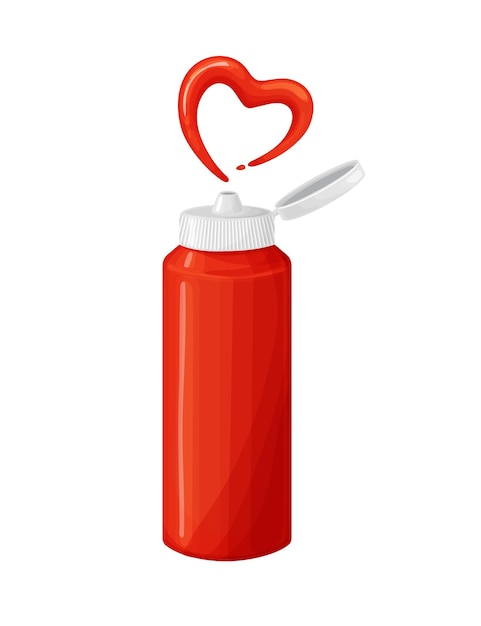 Ketchup sauce in bottle with heart splash in realistic style