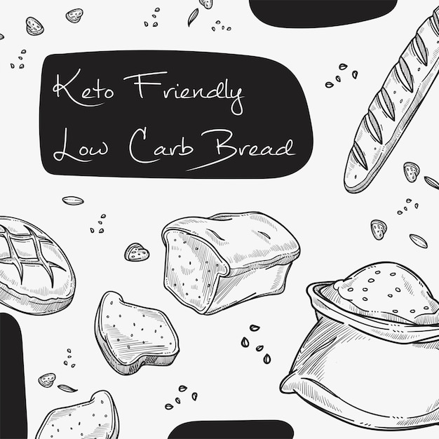 Keto friendly and low card bread and bakery vector