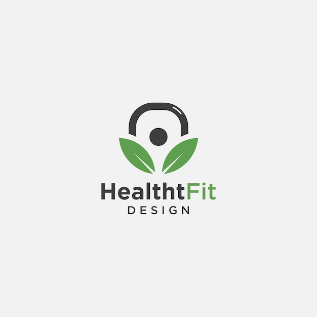 kettle bell and leaf of fitness logo icon design template