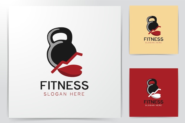 Kettle bell and love fitness member logo design inspiration