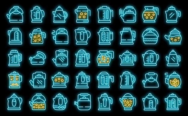 Kettle icons set vector neon