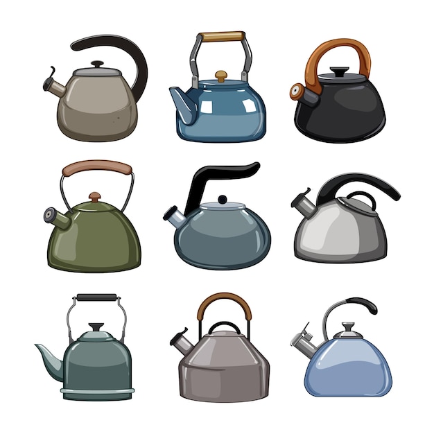 Kettle kitchen set cartoon vector illustration