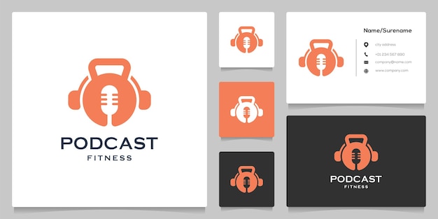 kettlebell fitness podcast exercise broadcast logo design with business card