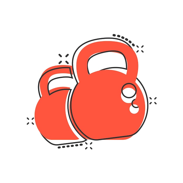 Kettlebell icon in comic style Barbell sport equipment cartoon vector illustration on white isolated background Dumbbell splash effect business concept