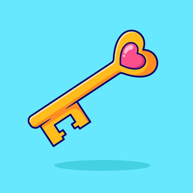 Key love valentine for opening lock vector, illustration, icon flat