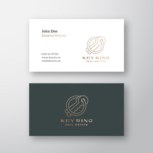 Key ring real estate abstract contemporary minimal logo and business card template outlined keys com...