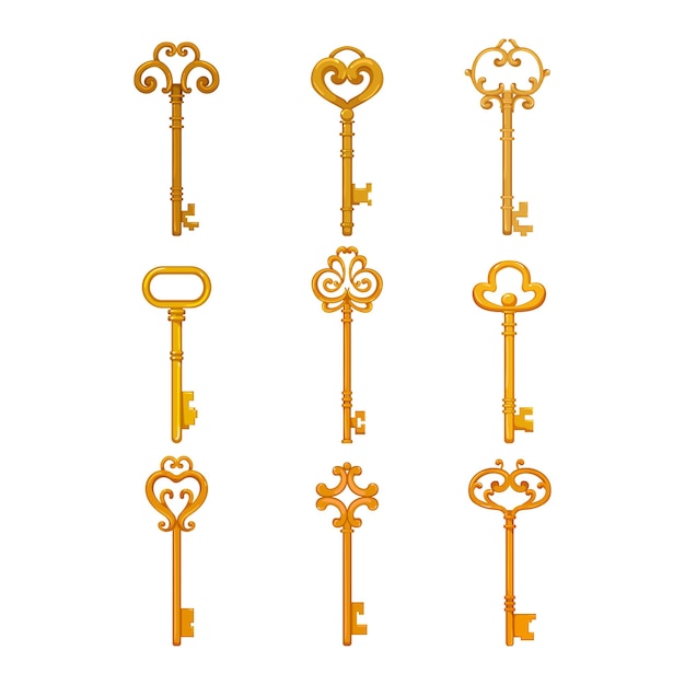 Key vintage set cartoon vector illustration