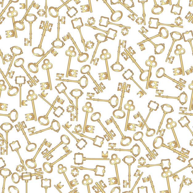 Key in Vintage style, antique collection. Vector silhouettes for doors Seamless pattern