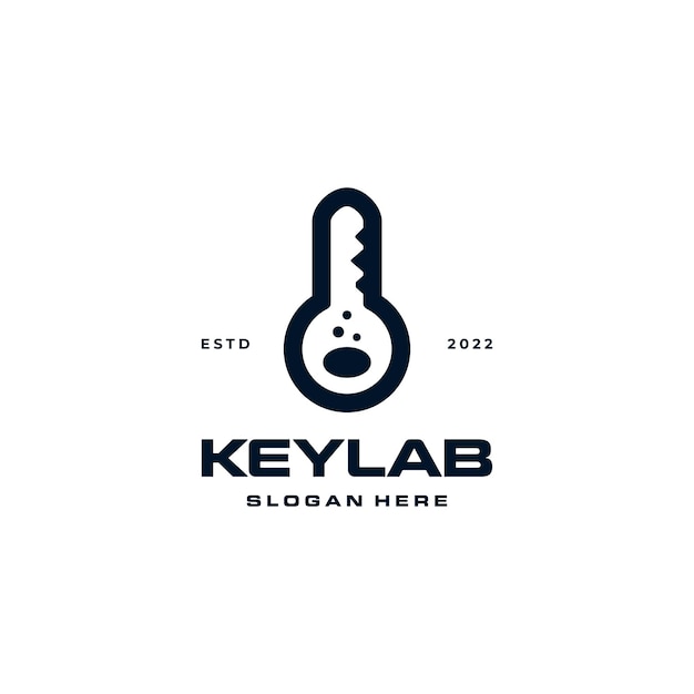 Key with Lab Tube Beaker Laboratory Negative Space Logo Design Inspiration