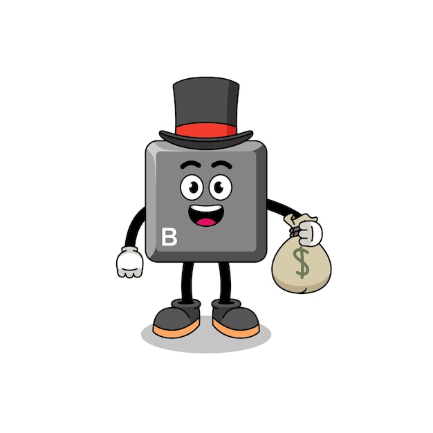 Keyboard B key mascot illustration rich man holding a money sack