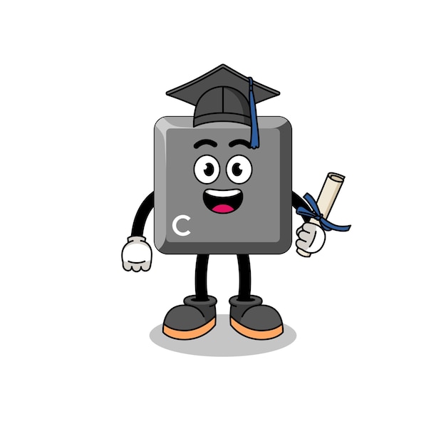 Keyboard C key mascot with graduation pose