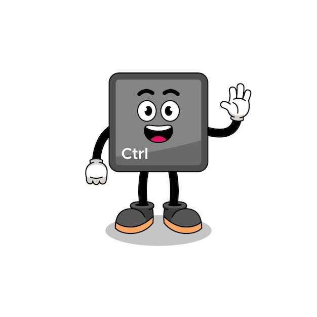 Keyboard control button cartoon doing wave hand gesture character design