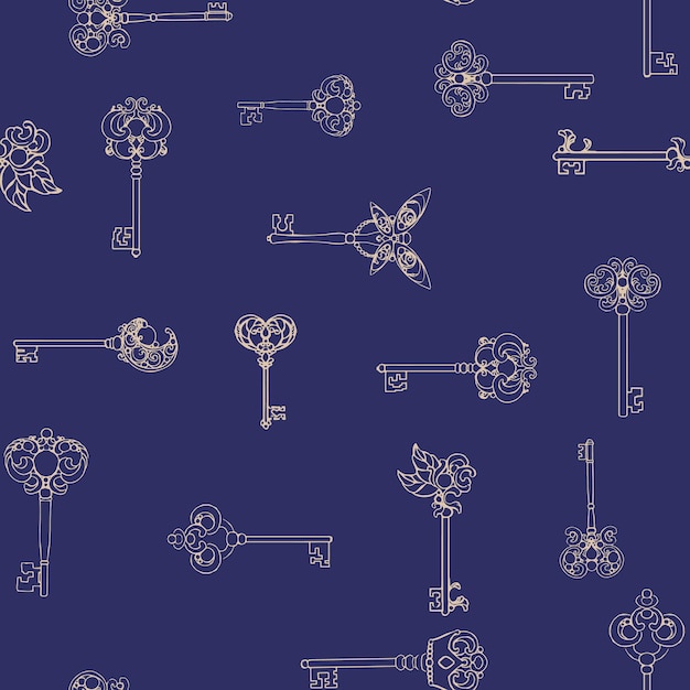 Keys seamless pattern in doodle style Hand drawn illustration