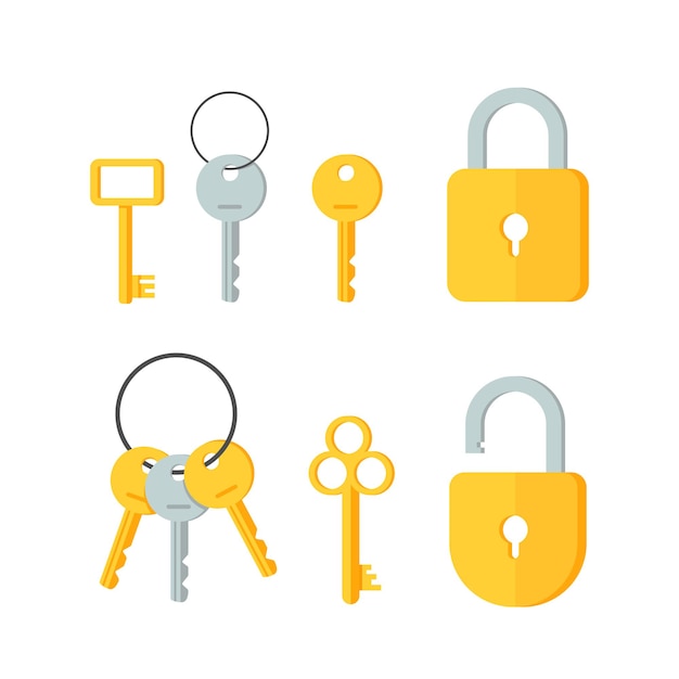 Keys vector set isolated on white backgroundflat design icon vector illustration