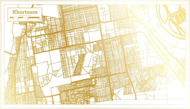 Khartoum Sudan City Map in Retro Style in Golden Color Outline Map