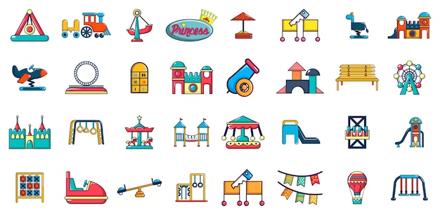 Kid amusement icon set. Cartoon set of kid amusement vector icons set isolated