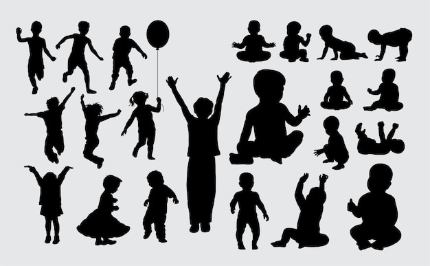 Kid and baby activity silhouette