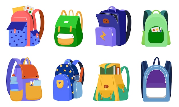 Kid backpack illustration set