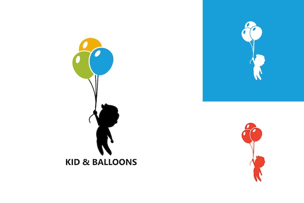 Kid And Balloon Logo Template Design Vector Emblem Design Concept Creative Symbol Icon