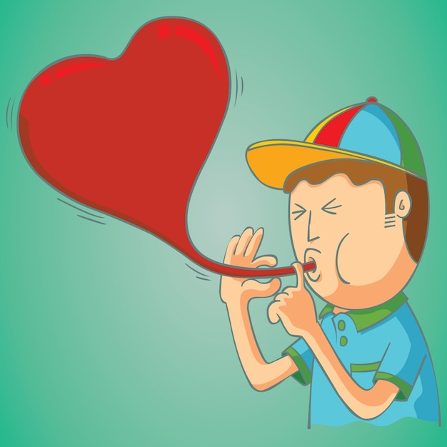 Kid blowing love balloon