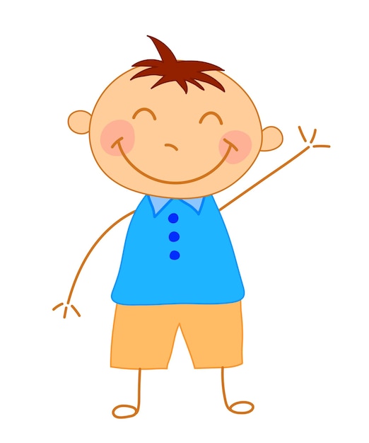 Kid boy hand drawn illustration Doodle child isolated Smiling boy