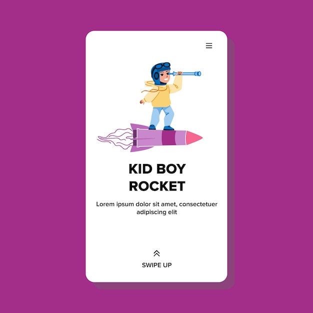 Kid boy rocket vector