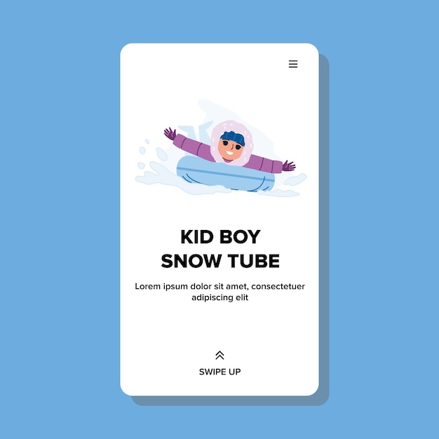 Kid boy snow tube vector