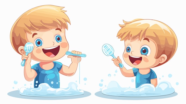 Kid Brushing Teeth Vector Illustration Isolated Cartoon Character for Dental Hygiene Education