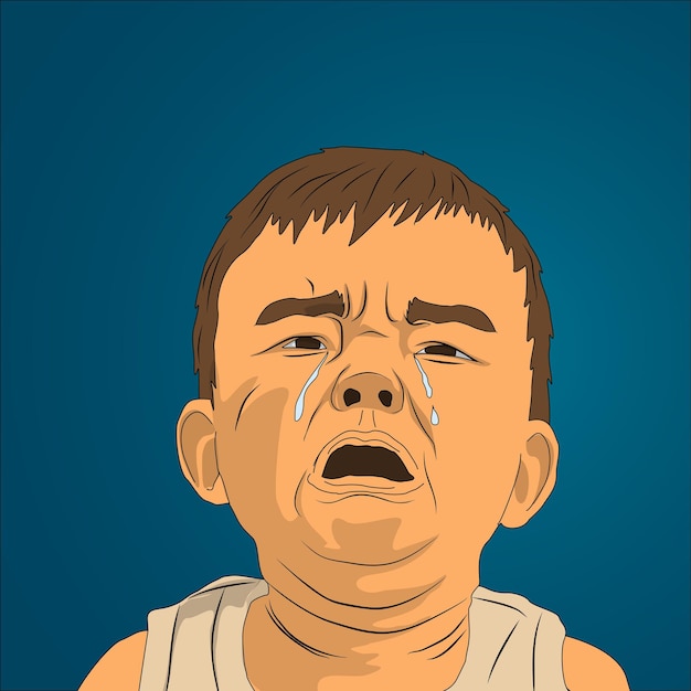 Kid crying in cartoon vector drawing