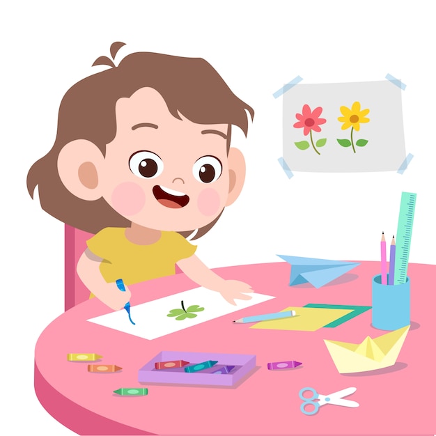 Kid drawing vector illustration isolated