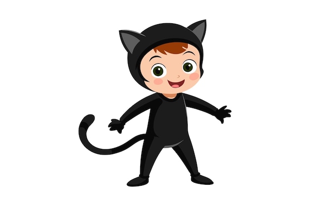 Vector kid dressed as a black cat for halloween