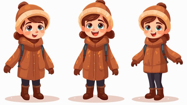 Vector kid expressions wear autumn winter clothing vector