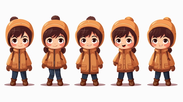 Kid Expressions Wear Autumn Winter Clothing Vector