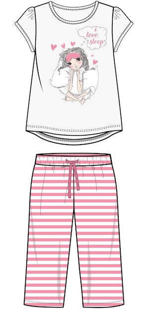 KID GIRLS AND TEEN GIRLS TEES  AND CAPRI LENGTH PAJAMA SET VECTOR