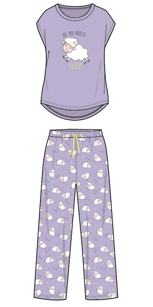 KID GIRLS TEEN GIRLS  WOMEN TEES AND PAJAMA SET VECTOR