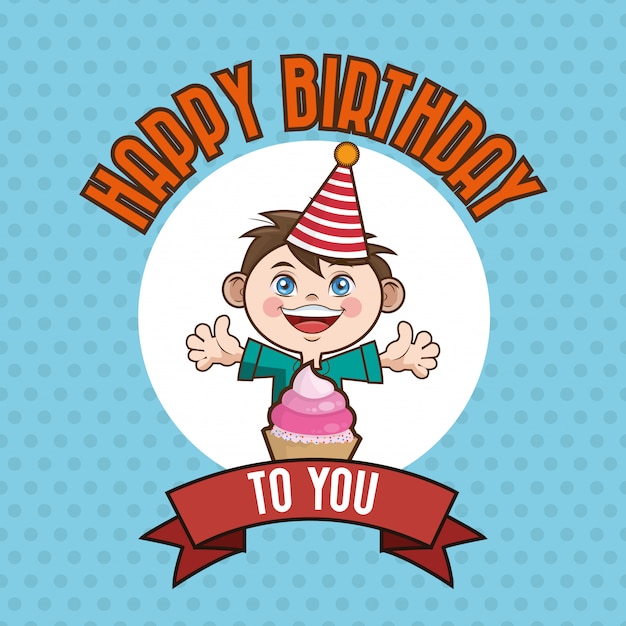 Kid happy birthday card cartoon