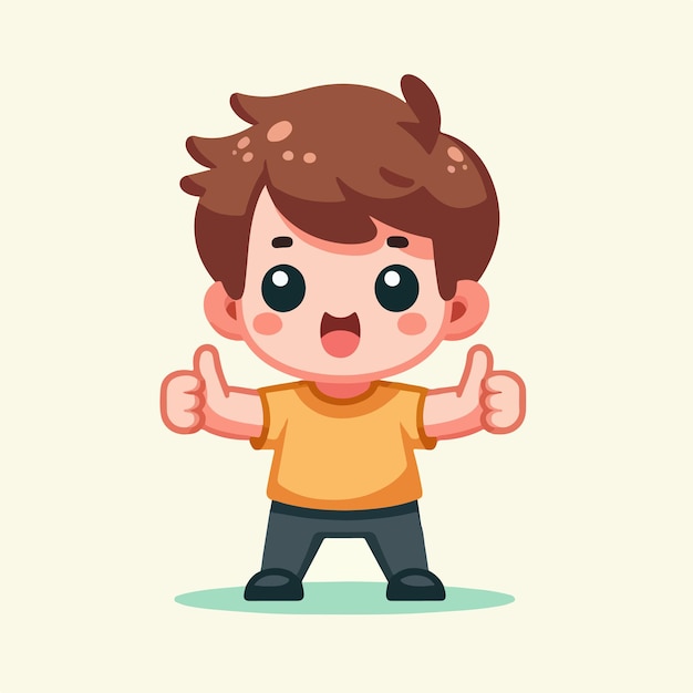 Kid is giving a thumbs up expression with a flat design style